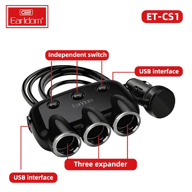 Автомобильный разветвитель Earldom ET-CS1 (2USB 3.1A) Чёрный thumbnail 2