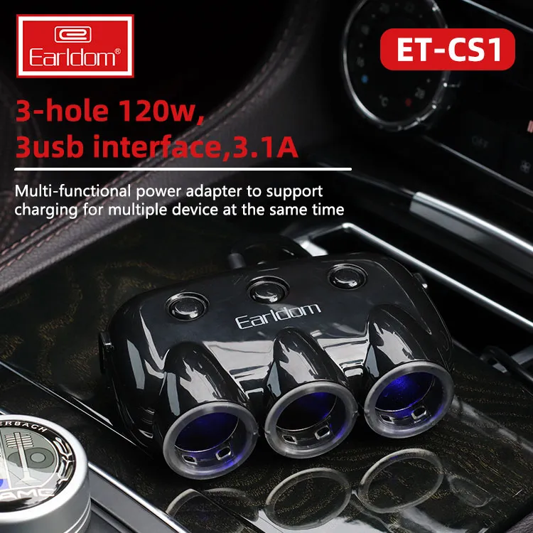 Автомобильный разветвитель Earldom ET-CS1 (2USB 3.1A) Чёрный thumbnail 3
